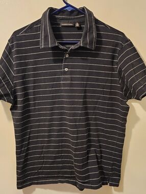 Structure Men’s Polo Shirt‎ Short Sleeve Black W/ White Stripes Size XL